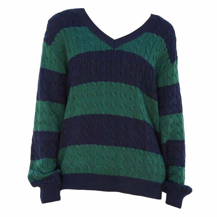 Y2K Fashion Preppy Girl Striped Jumper - 2000s Style Aesthetic Top