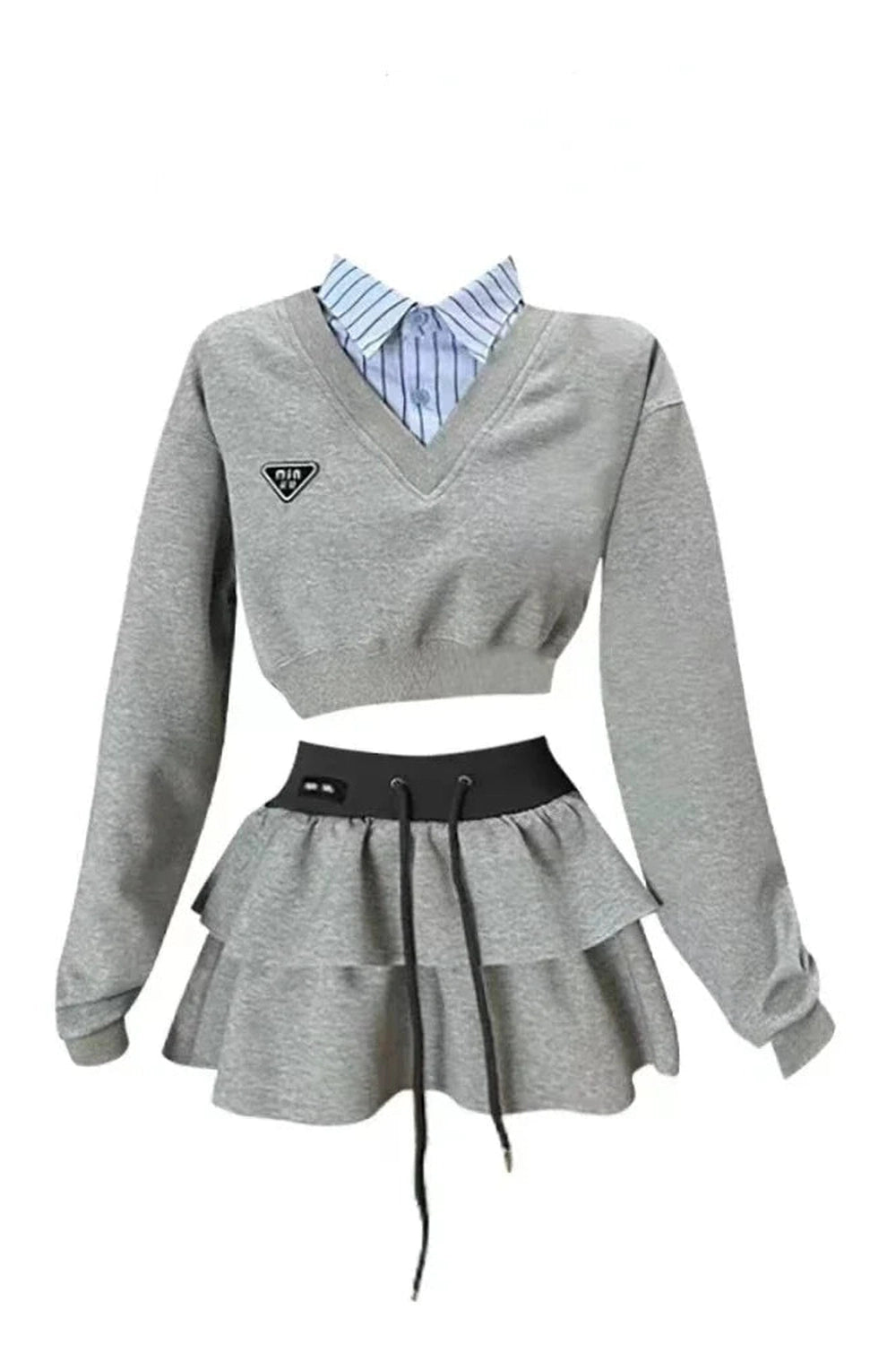 Y2K Fashion Preppy Layered Ruffle Skirt Set - 2000s Style Outfit