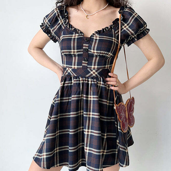 Y2K Fashion Preppy Plaid Dress - Trendy 2000s Style Outfit