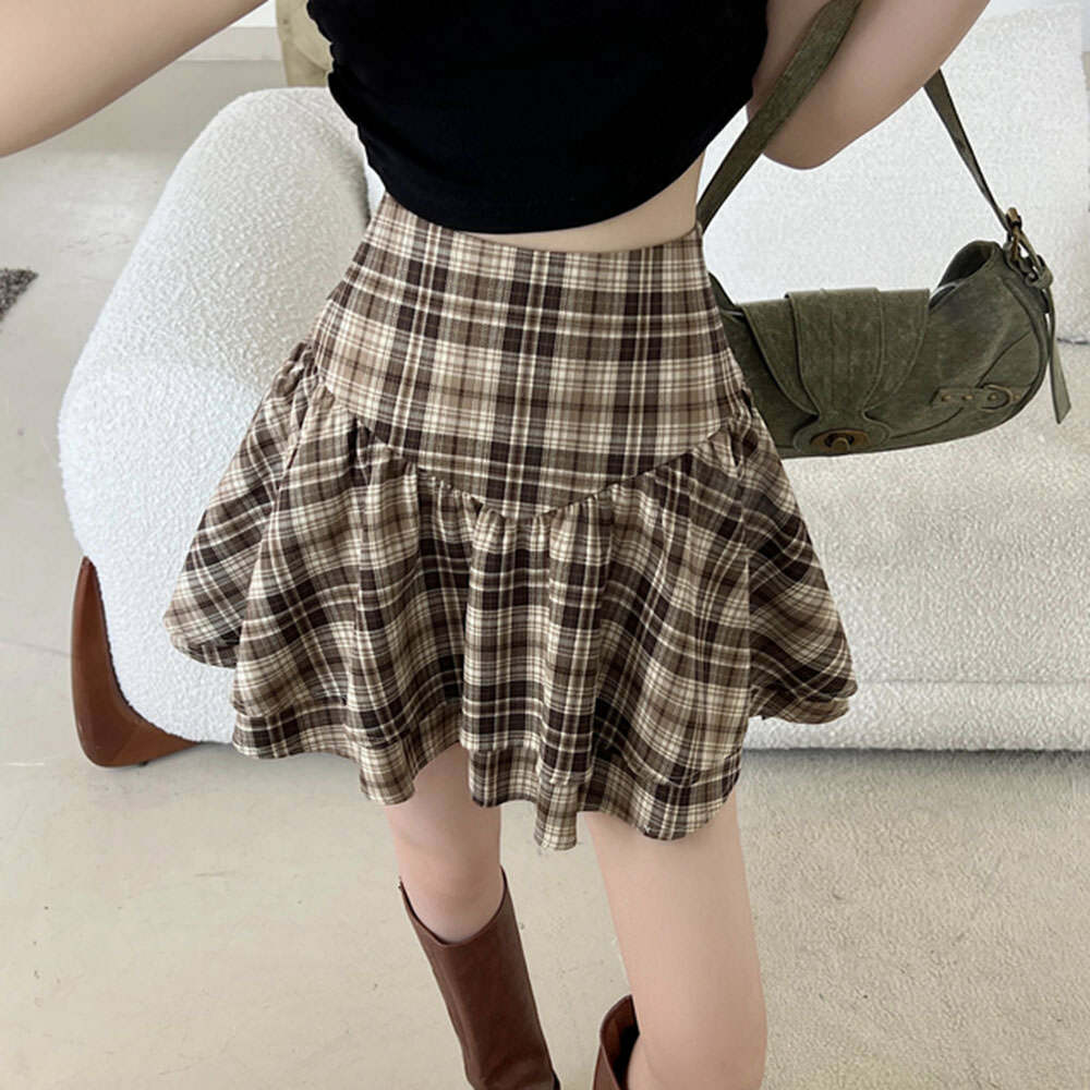 Y2K Fashion Preppy Plaid Ruffle Mini Skirt - 2000s Style Outfit