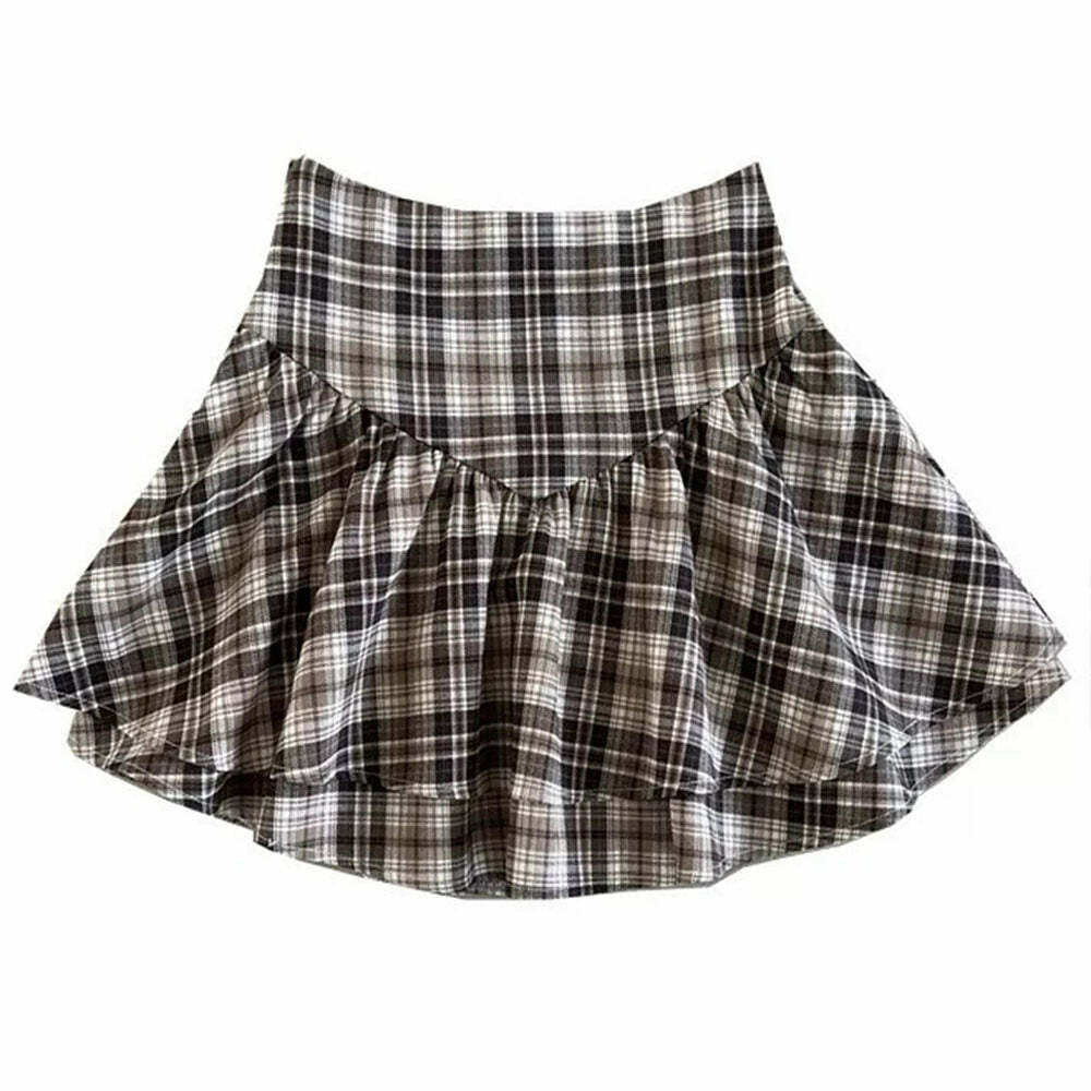 Y2K Fashion Preppy Plaid Ruffle Mini Skirt - 2000s Style Outfit