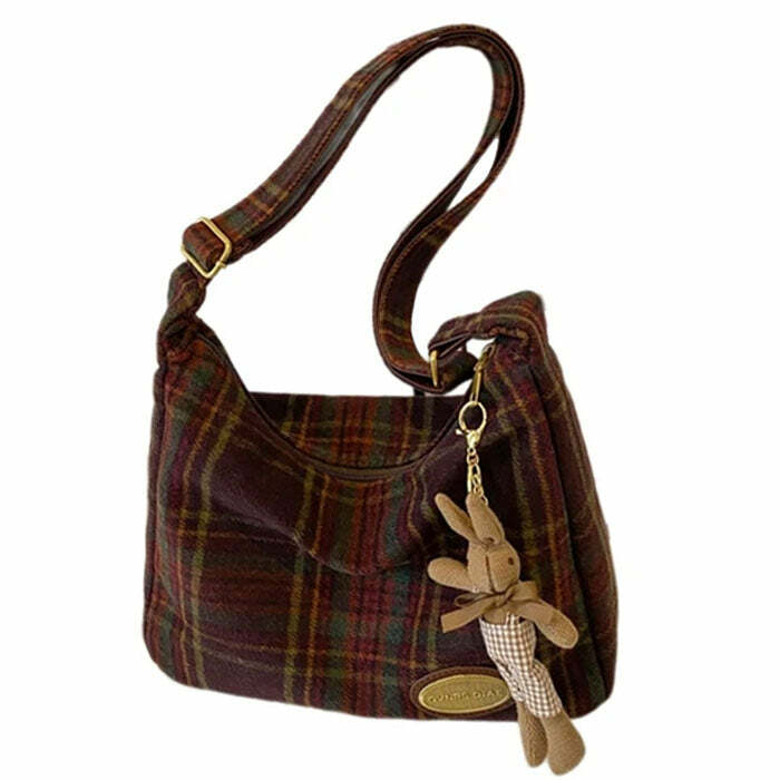 Y2K Fashion Preppy Plaid Shoulder Bag - Trendy 2000s Style Accessory