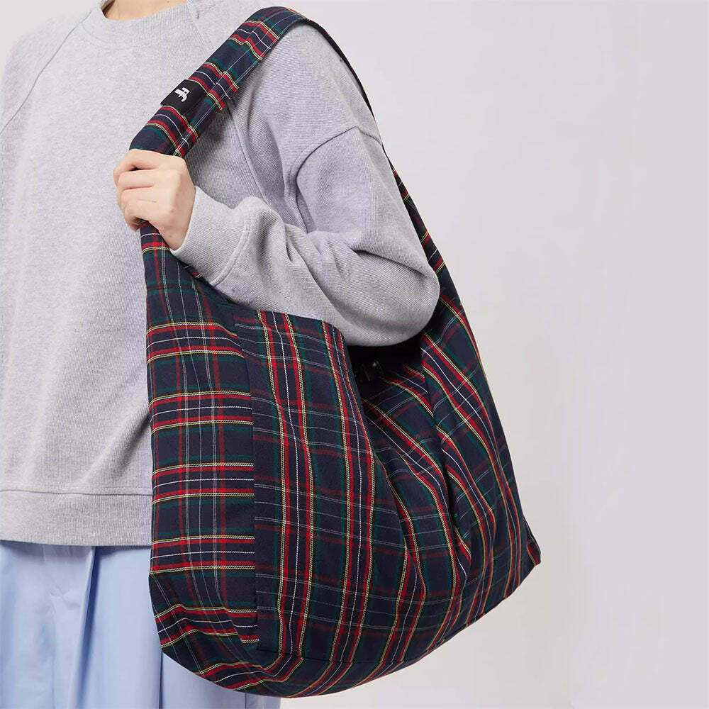 Y2K Fashion Preppy Plaid Tote Bag - 2000s Style Essential Accessory