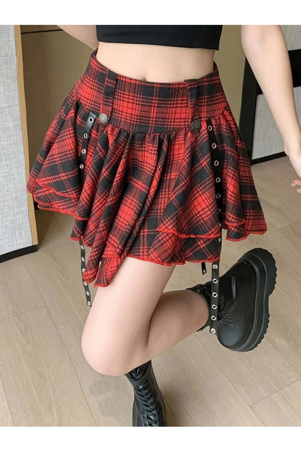 Y2K Fashion Punk Plaid Layered Skirt - 2000s Style Aesthetic Outfit