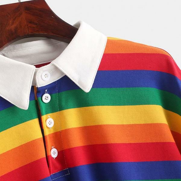 Y2K Fashion Rainbow Collared Top - Trendy 2000s Style Aesthetic