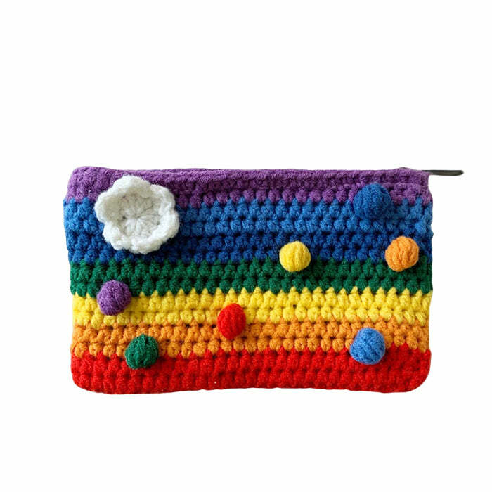 Y2K Fashion Rainbow Knitted Purse - Trendy 2000s Style Accessory