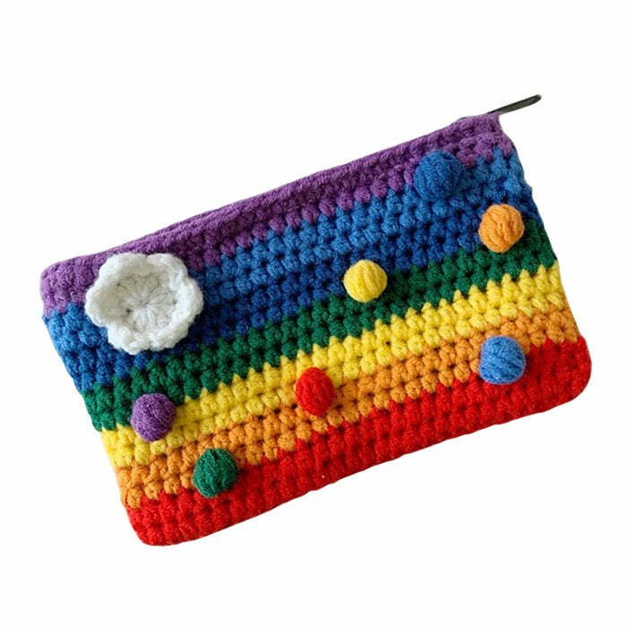 Y2K Fashion Rainbow Knitted Purse - Trendy 2000s Style Accessory