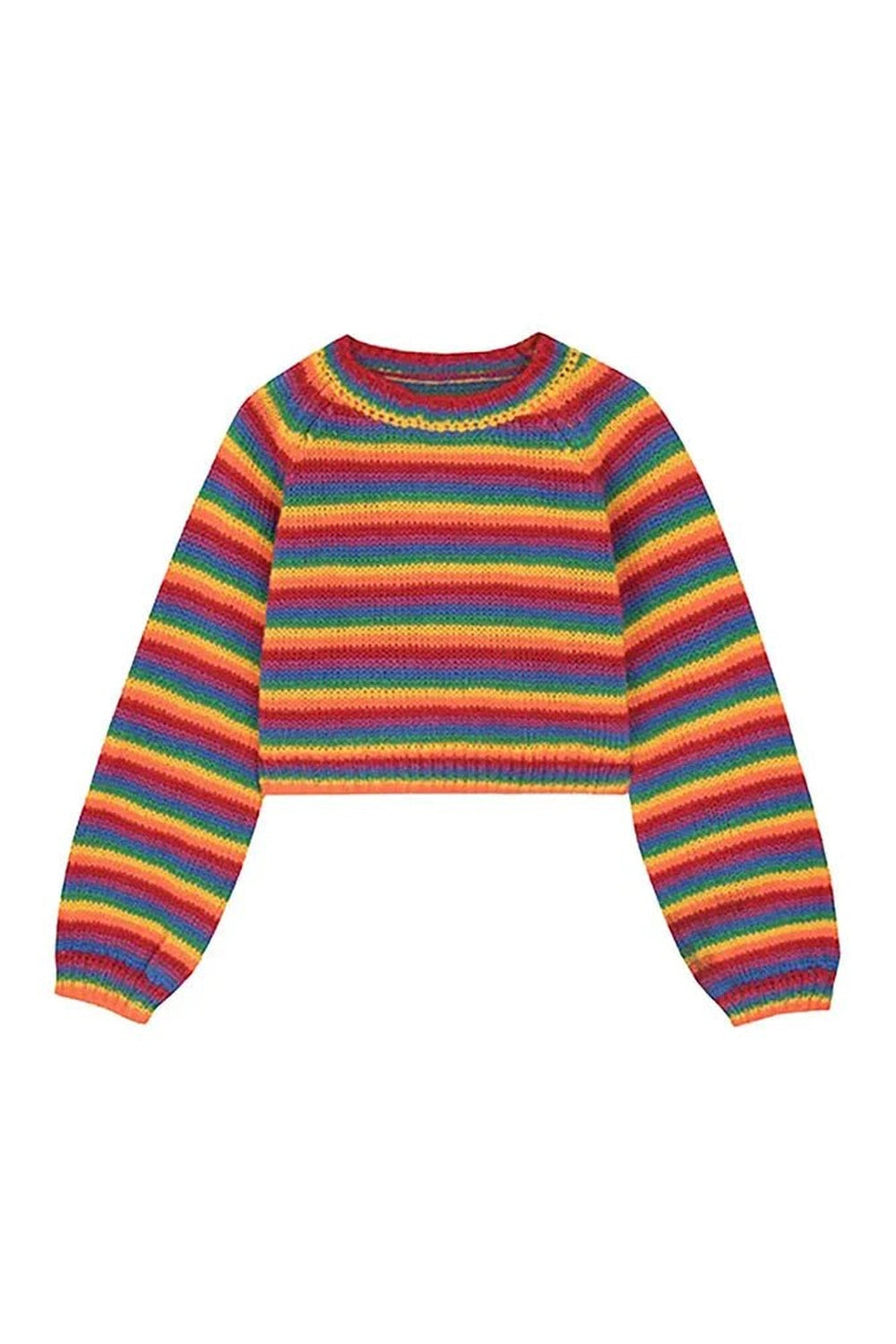 Y2K Fashion Rainbow Stripes Cropped Sweater - 2000s Style Aesthetic