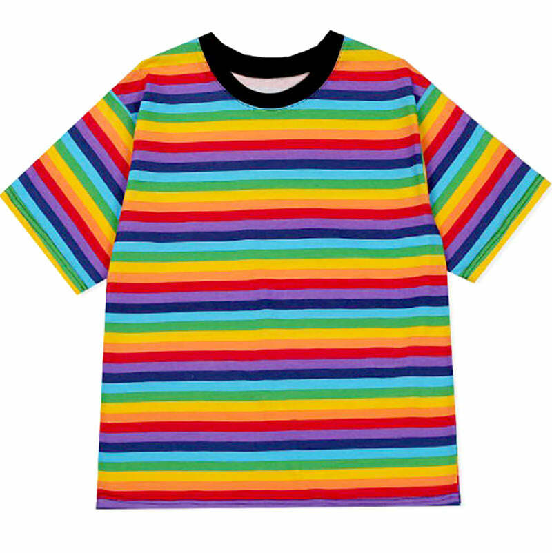 Y2K Fashion Rainbow Tee: Vibrant 2000s Style for Trendy Outfits