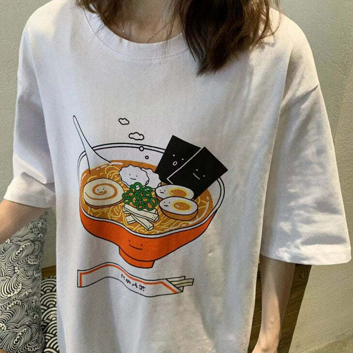 Y2K Fashion Ramen Noodles Tee - Trendy 2000s Style Graphic Top