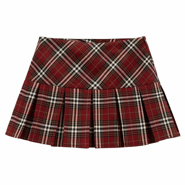 Y2K Fashion Red Plaid Grunge Pleated Skirt - 2000s Style Essential