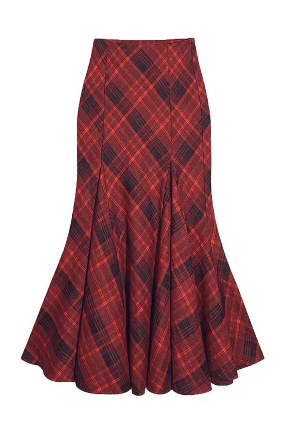 Y2K Fashion Red Plaid Mermaid Maxi Skirt - 2000s Style Statement Piece