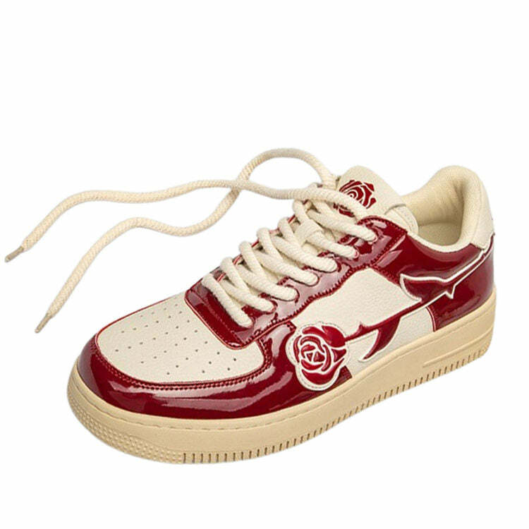 Y2K Fashion Red Rose Aesthetic Sneakers - Trendy 2000s Style Footwear