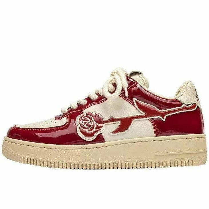 Y2K Fashion Red Rose Aesthetic Sneakers - Trendy 2000s Style Footwear