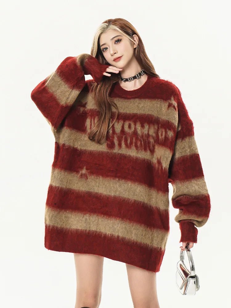 Y2K Fashion Retro Rebel Striped Sweater - 2000s Style Essential