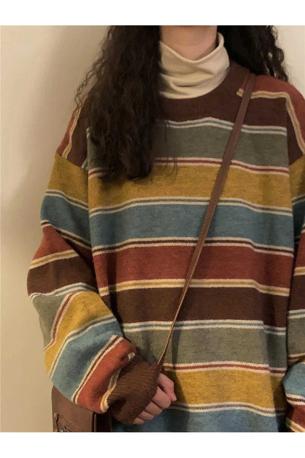 Y2K Fashion Retro Striped Slouchy Sweater - 2000s Style Essential