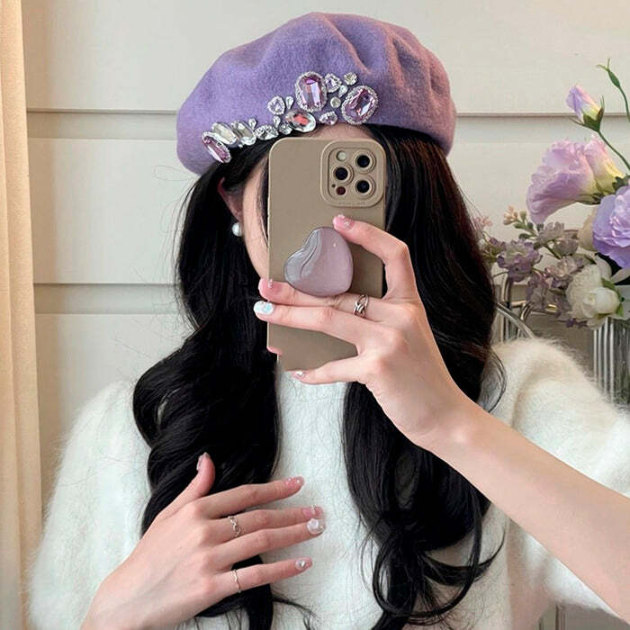 Y2K Fashion Rhinestone Beret - Trendy 2000s Style Accessory