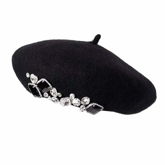 Y2K Fashion Rhinestone Beret - Trendy 2000s Style Accessory