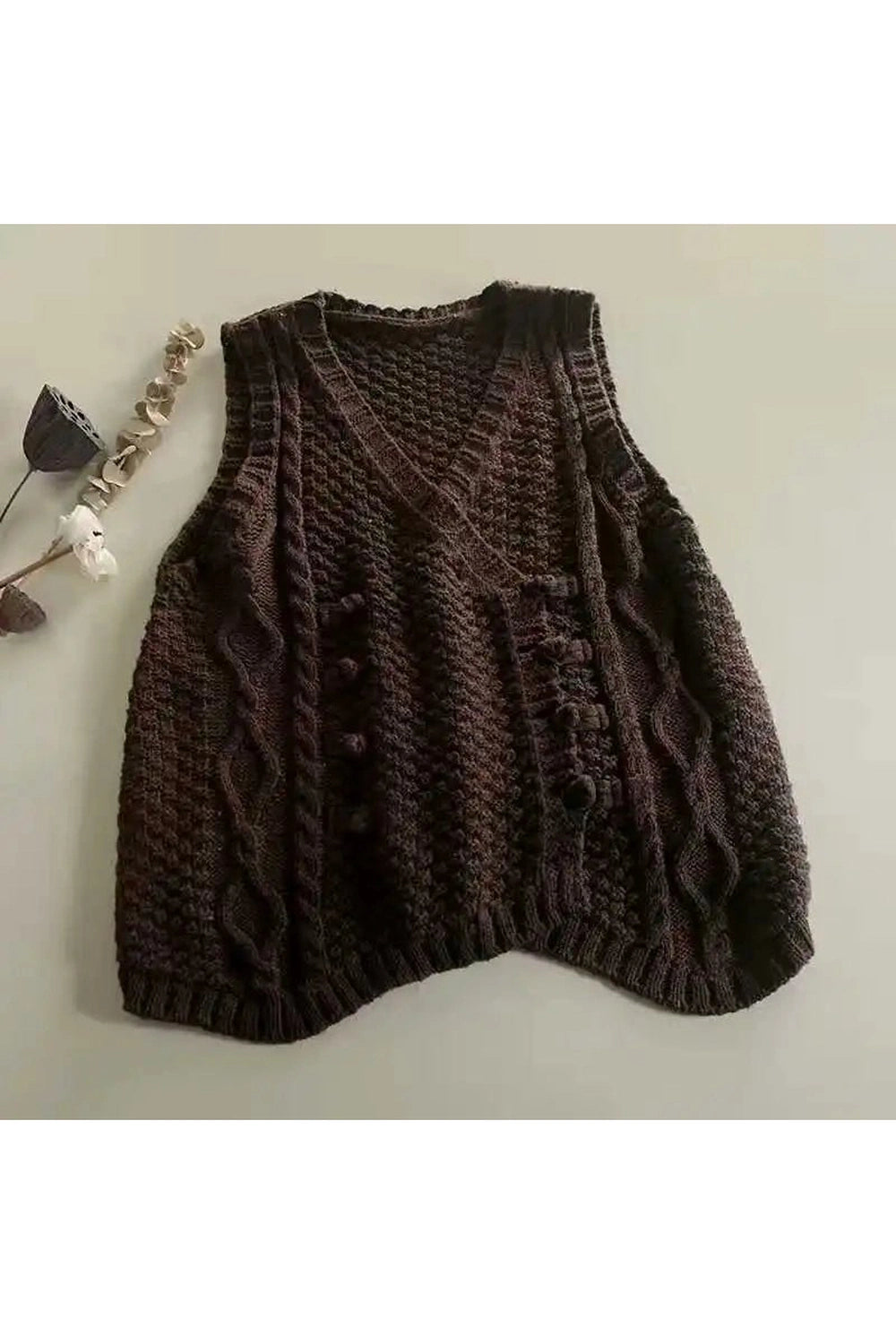 Y2K Fashion Rustic Cable Knit Button Vest - 2000s Style Essential