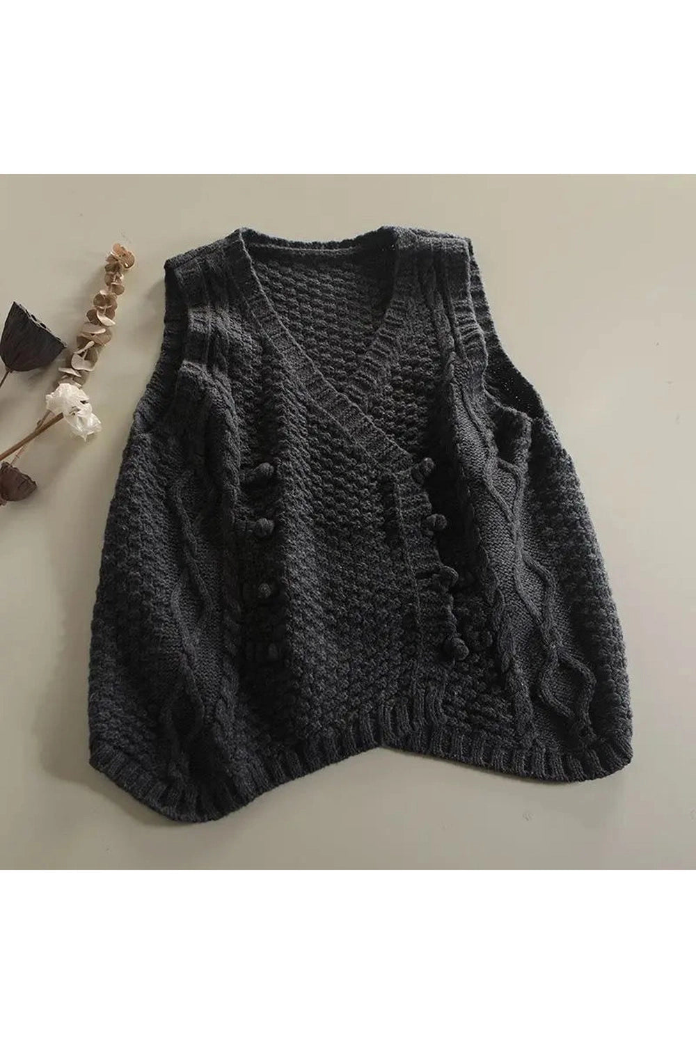 Y2K Fashion Rustic Cable Knit Button Vest - 2000s Style Essential