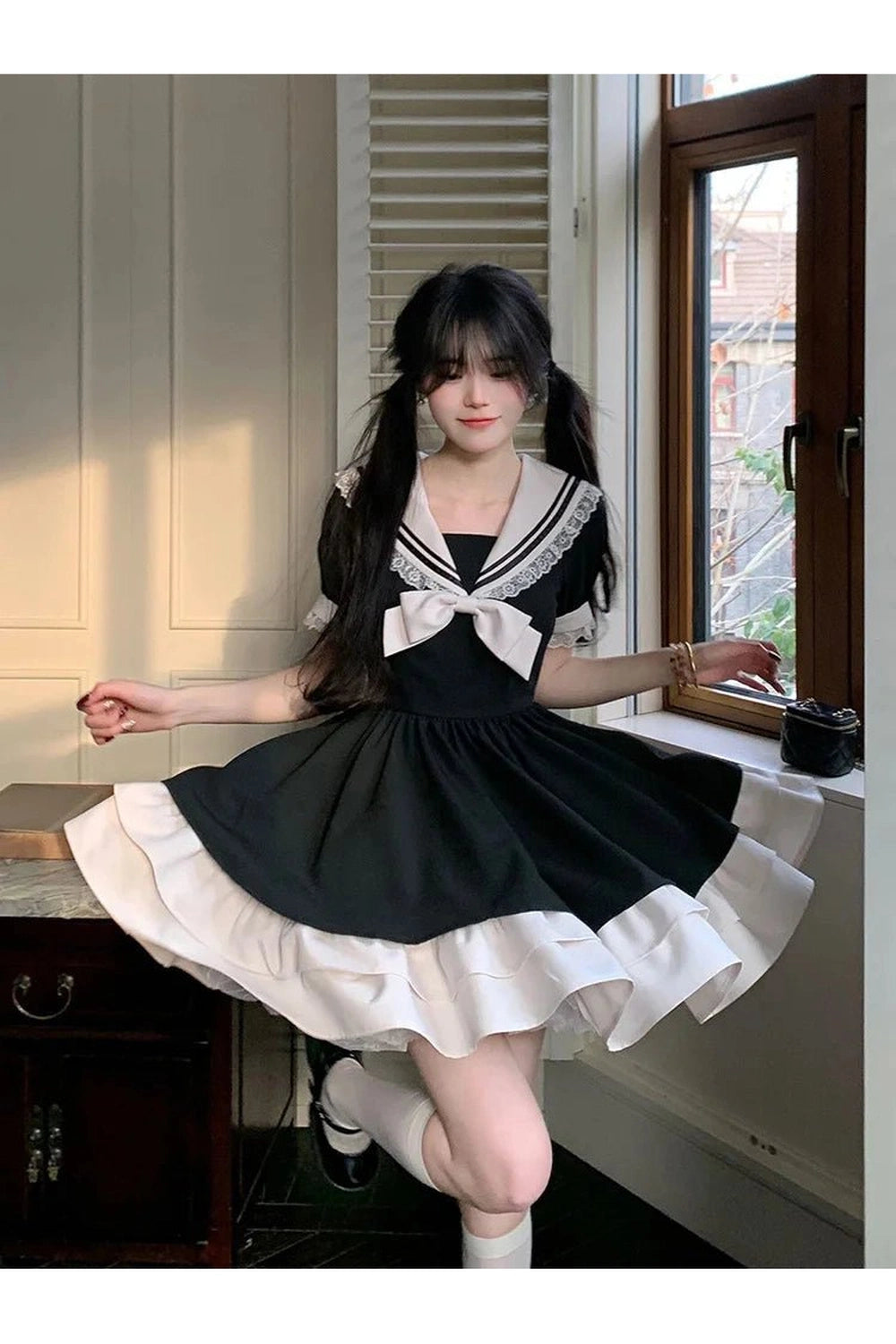 Y2K Fashion Sailor Sweetheart Ruffle Dress - 2000s Style Aesthetic