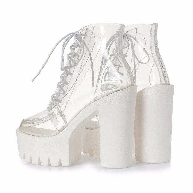 Y2K Fashion See-Through Ankle Boots: Trendy 2000s Style Footwear