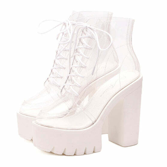 Y2K Fashion See-Through Ankle Boots: Trendy 2000s Style Footwear