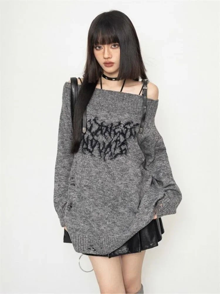 Y2K Fashion Shadow Script Sweater - Trendy 2000s Style Top