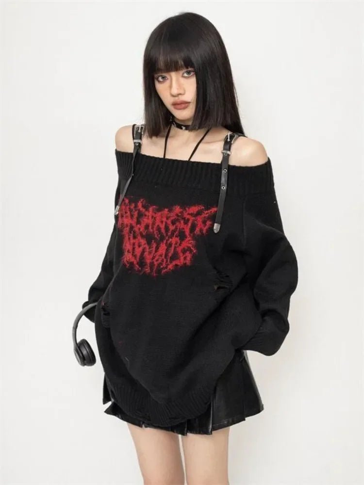 Y2K Fashion Shadow Script Sweater - Trendy 2000s Style Top