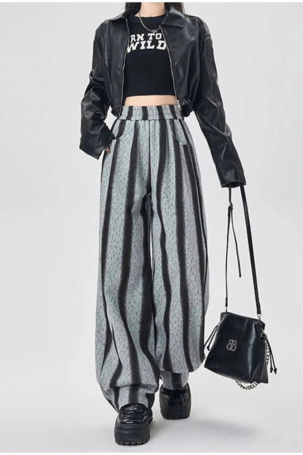 Y2K Fashion Shadow Stripe Wide-Leg Pants - Trendy 2000s Style