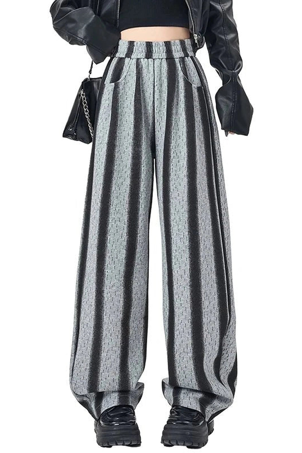 Y2K Fashion Shadow Stripe Wide-Leg Pants - Trendy 2000s Style