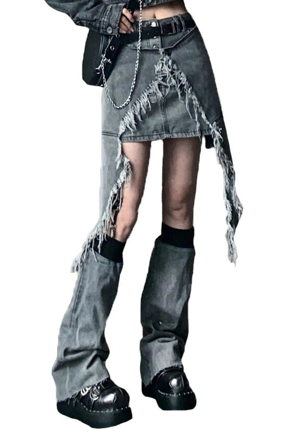 Y2K Fashion Shredded Chaos Denim Set - Trendy 2000s Style Outfit