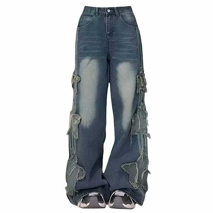 Y2K Fashion Side Stripe Star Jeans - Trendy 2000s Style Denim