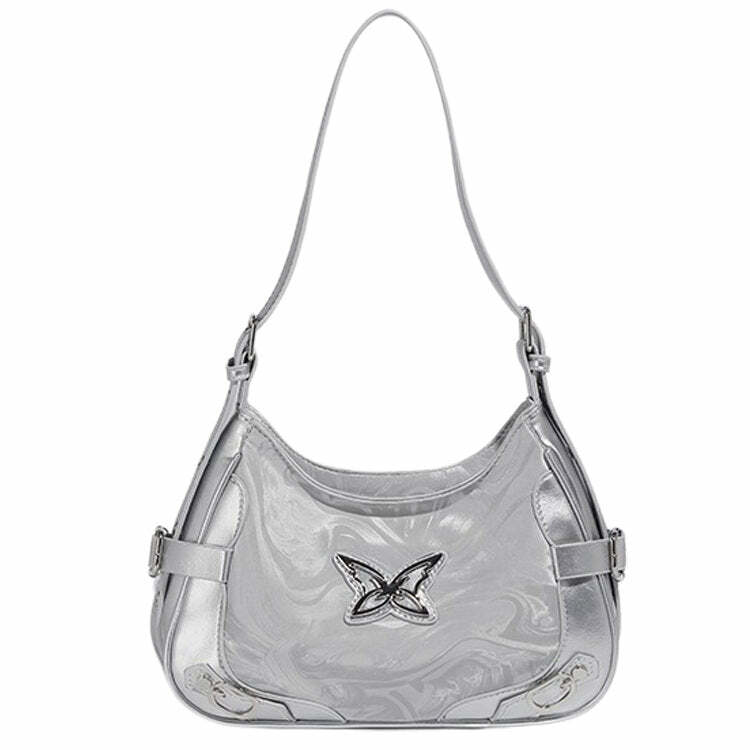 Y2K Fashion Silver Butterfly Shoulder Bag - Trendy 2000s Style Accessory