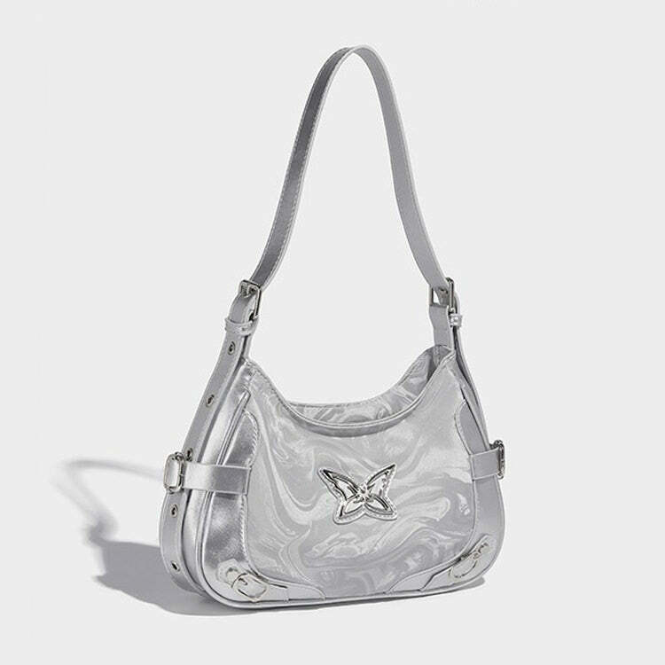 Y2K Fashion Silver Butterfly Shoulder Bag - Trendy 2000s Style Accessory