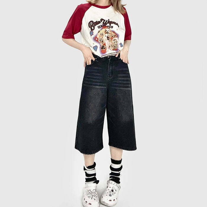 Y2K Fashion Skater Girl Baggy Denim Shorts - Retro 2000s Style