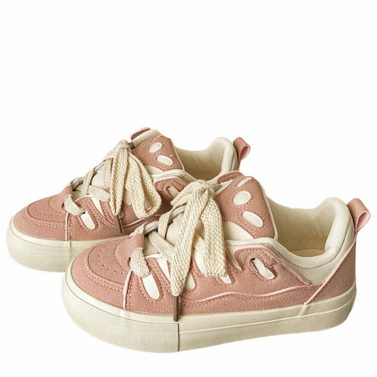 Y2K Fashion Skater Girl Pink Sneakers - Trendy 2000s Style Footwear