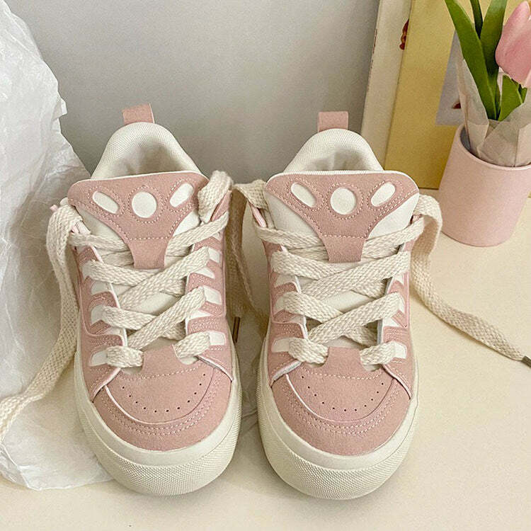 Y2K Fashion Skater Girl Pink Sneakers - Trendy 2000s Style Footwear