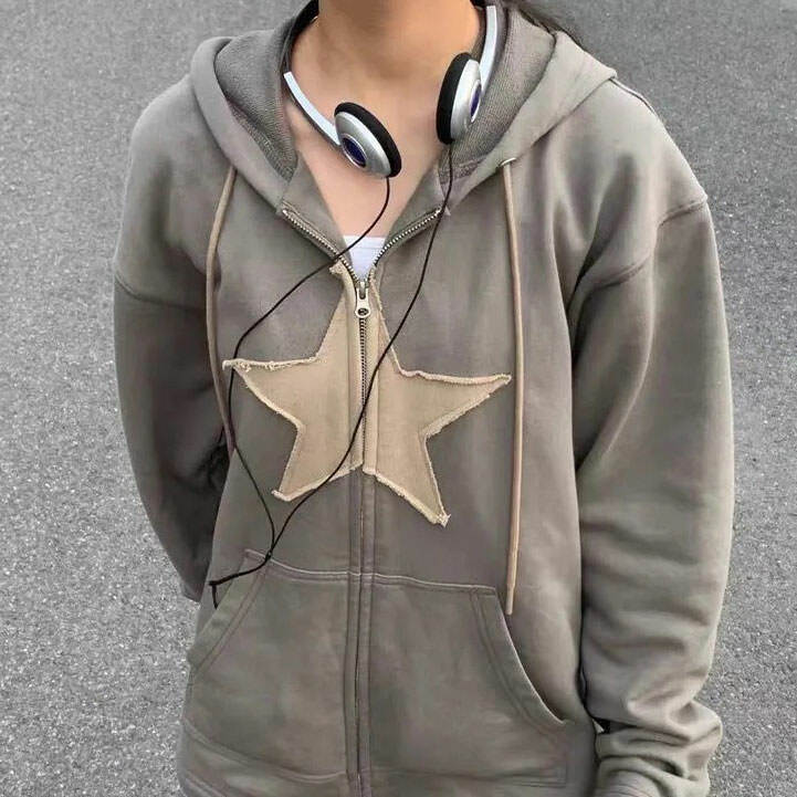 Y2K Fashion Skater Girl Star Hoodie - Trendy 2000s Style for Women