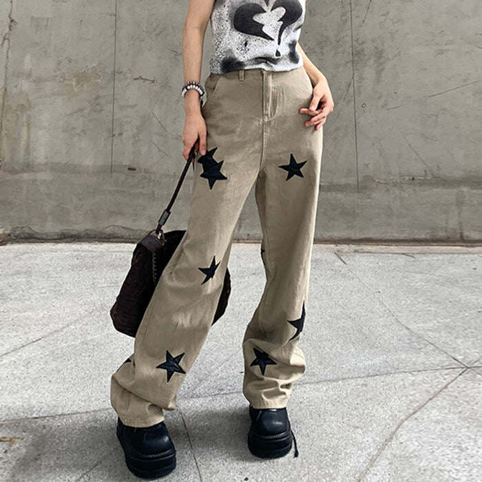 Y2K Fashion Skater Girl Star Jeans - Trendy 2000s Style Denim