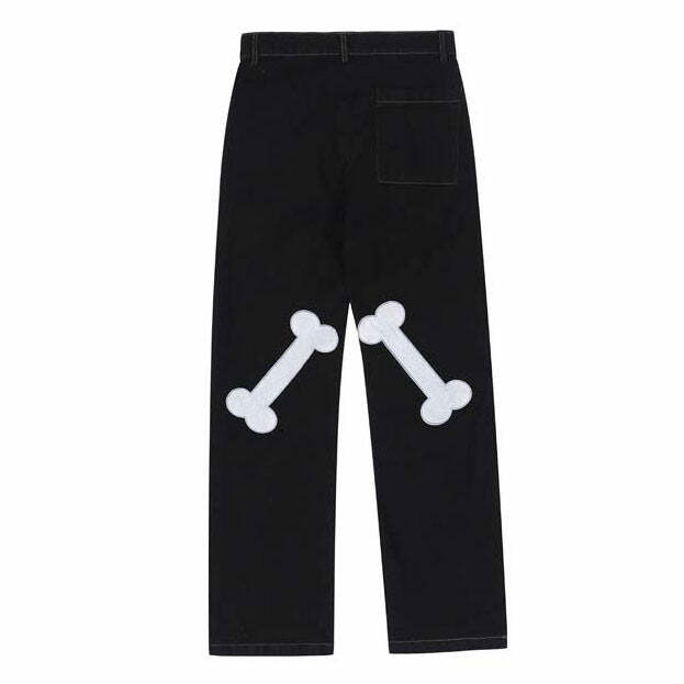 Y2K Fashion Skeleton Hands Embroidery Jeans - Trendy 2000s Style