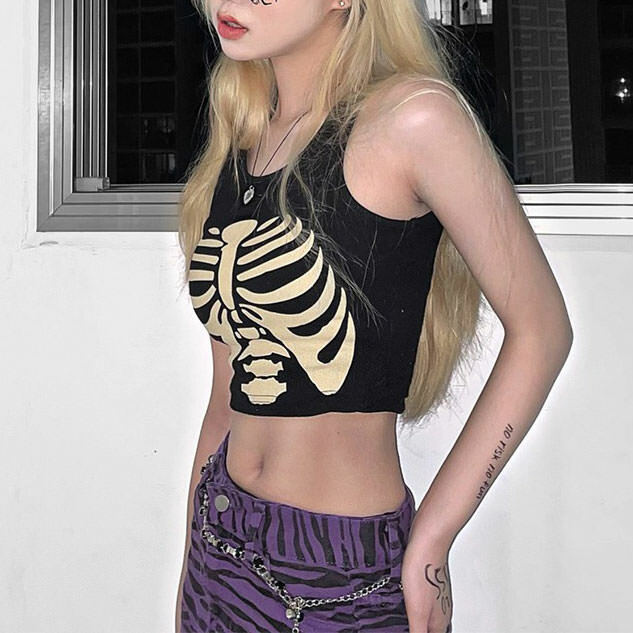 Y2K Fashion Skeleton Print Tank Top - Trendy 2000s Style Essential