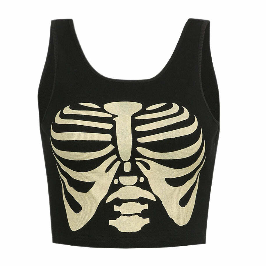 Y2K Fashion Skeleton Print Tank Top - Trendy 2000s Style Essential