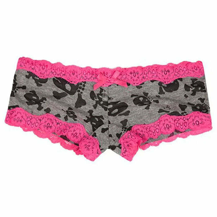 Y2K Fashion Skull Print Lace Panty - Trendy 2000s Style Lingerie