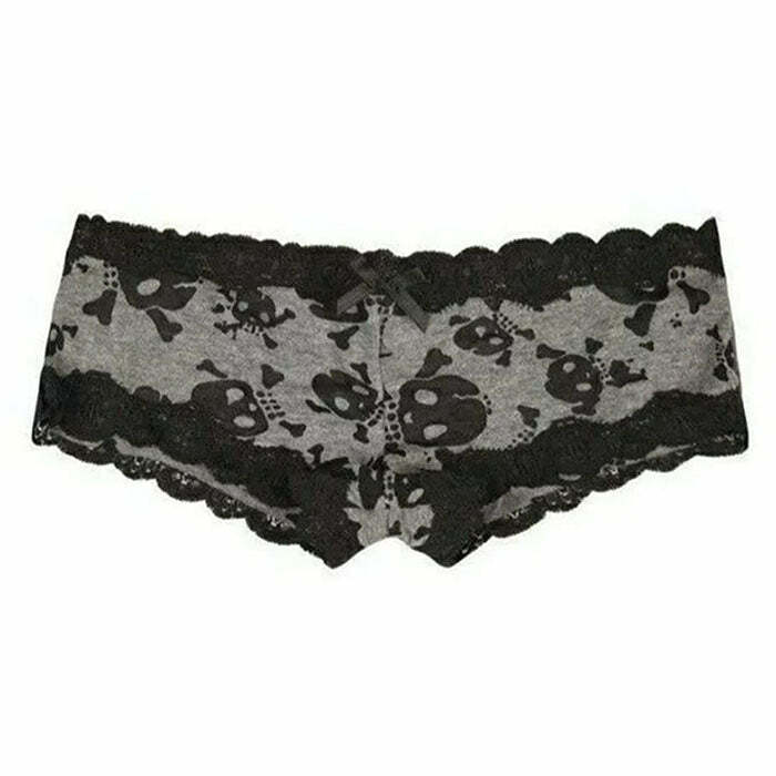 Y2K Fashion Skull Print Lace Panty - Trendy 2000s Style Lingerie