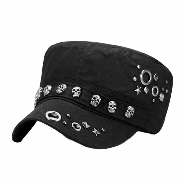 Y2K Fashion Skull Rivet Cap - Trendy 2000s Style Accessory