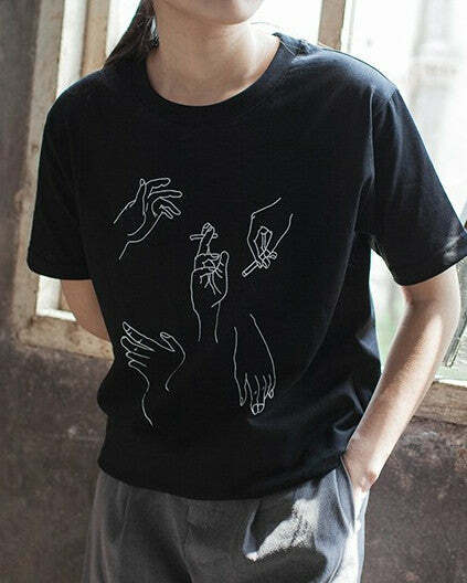 Y2K Fashion Smoking Hands T-Shirt - Trendy 2000s Style Tee