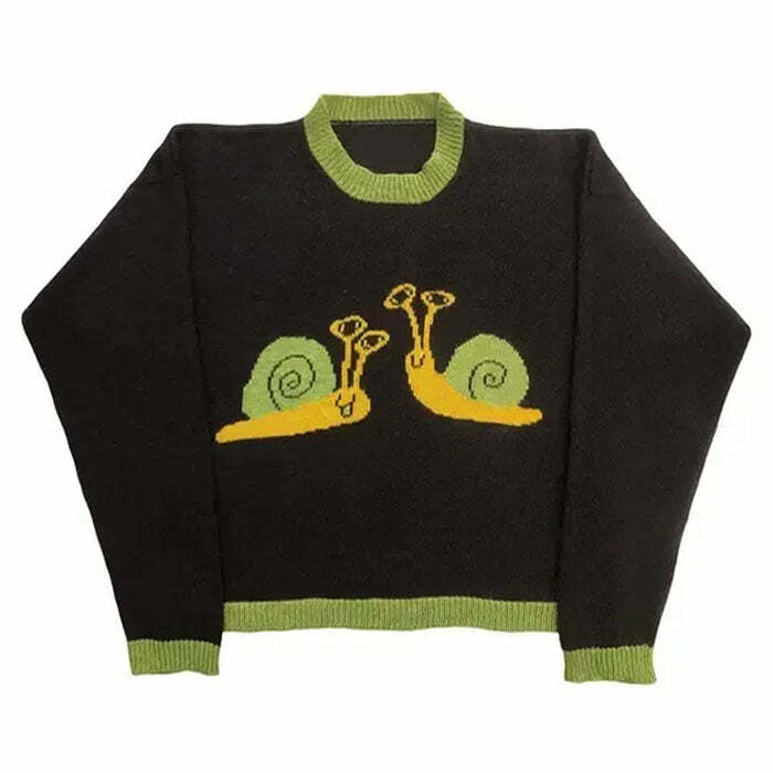 Y2K Fashion Snail Embroidery Aesthetic Sweater - Trendy 2000s Style