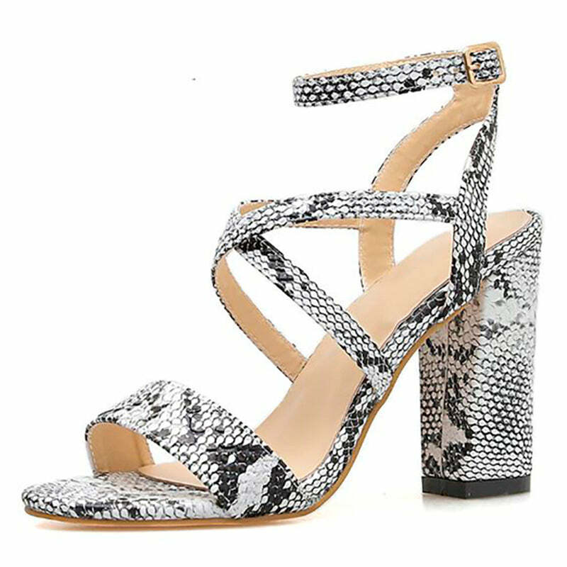 Y2K Fashion Snakeskin Heeled Sandals - Trendy 2000s Style Footwear