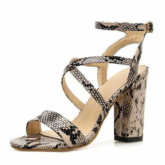 Y2K Fashion Snakeskin Heeled Sandals - Trendy 2000s Style Footwear